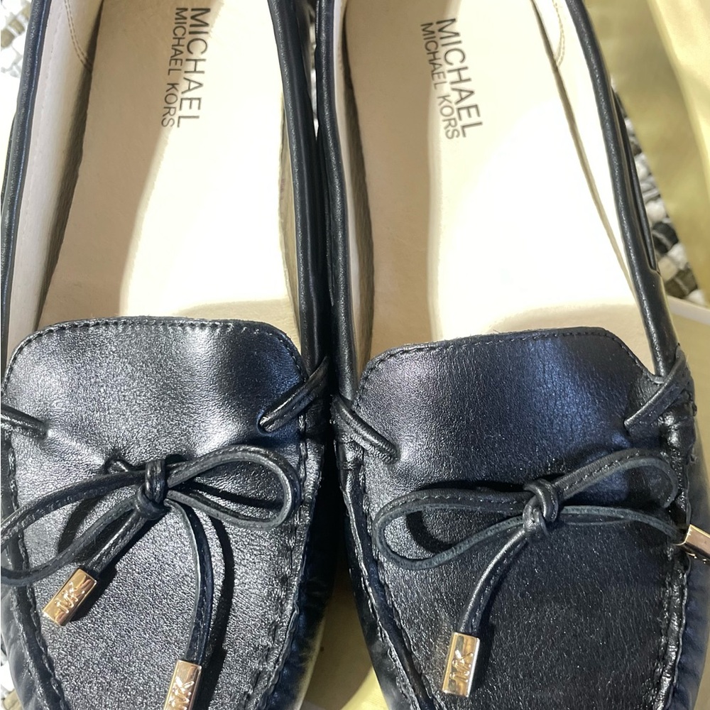 Michael Kors Black Leather Bow Moccasin Flats